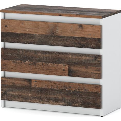 Cómoda blanca de 80 cm, 3 cajones, mueble de TV vintage, muebles antiguos para salón.