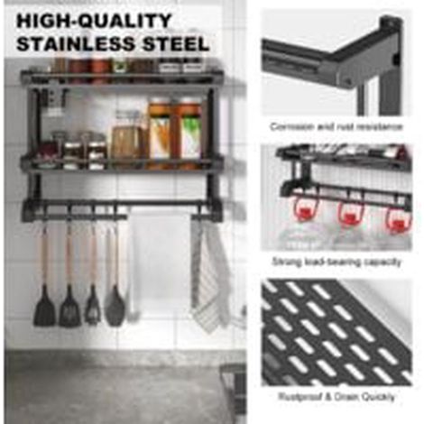 Étagère murale adhésive de 70 cm en acier inoxydable avec porte-serviettes double couche pour salle de bain et cuisine
