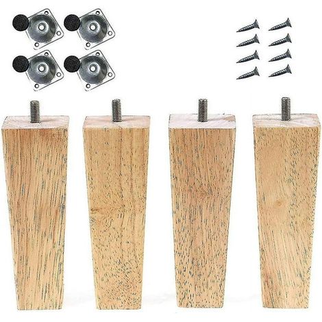 Lot de 4 pieds de canapé en bois de 15 cm, pieds de remplacement pour meuble et fauteuil, avec visserie (1/4)