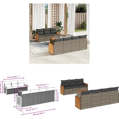 8-tlg. Garten-Sofagarnitur mit Kissen Grau Poly Rattan - Gartenmöbel - Sofasatz - PE-Rattan - Outdoor Möbel - Balkonmöbel - Home & Living (1/3)