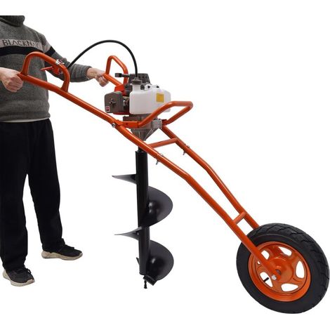 63-cm³-Erdbohrer mit 3 PS Benzinmotor, Erdbohrer, Erdschubkarre mit 11-Zoll-Bohrer für Zaunbohrungen, Garten- und Baumpflanzungen (Rot)