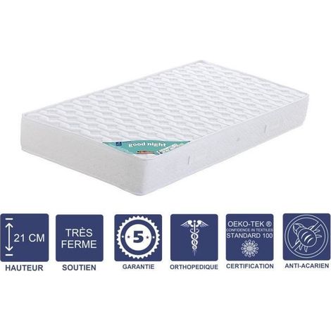 Matelas 90x200 x 21 cm + Alèse + Oreiller Visco - Très Ferme - Aertech+ 35 Kg/m3 HR Dernière Génération - Très Respirant (1/4)