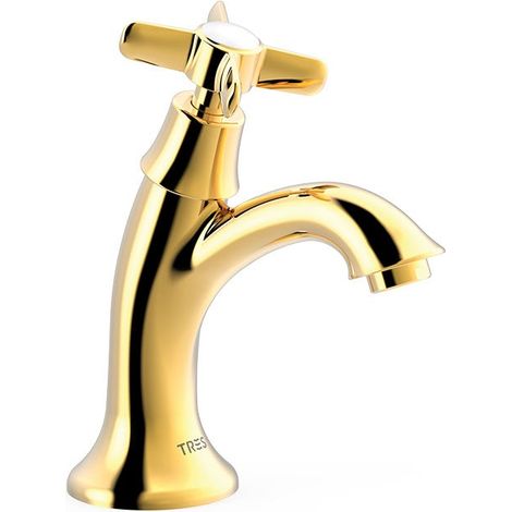 TRES 24250301OR TRES CLASIC Grifo De 1 Agua para Lavabo Color Oro 24K - ref: 24250301OR