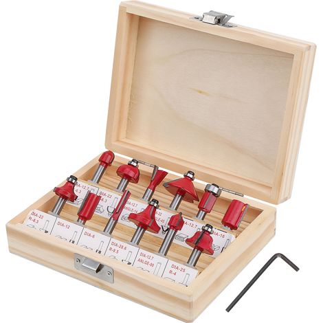 Ensemble de 12 fraises à bois en acier au carbone à queue de 6,35 mm (1/4") avec boîte (1/5)