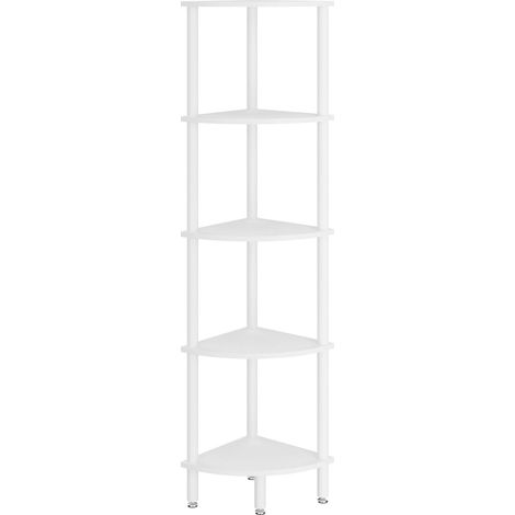 Étagère d'angle à 5 niveaux, support d'affichage industriel pour le coin, étagère de livres pour salon, chambre, cuisine, bureau à domicile, blanc WBC010W (1/5)