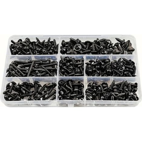 340pcs Vis à tôle noire autoperçante.Vis autotaraudeuse en Acier au Carbone inoxydable Vis à tête plate Kit de Fixation du Bois Cross-Head Taille: M3.0-M4.8 (1/5)