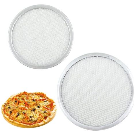 Plaque de cuisson ronde en maille pour pizza - Grille ronde en maille épaisse avec trous pour poêles perforées antiadhési (1/5)