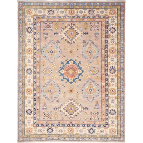 Tapis d'orient 153 x 199 cm, géométrique, beige, bleu et multicolore, en laine véritable, noué à la main au Pakistan (1/5)