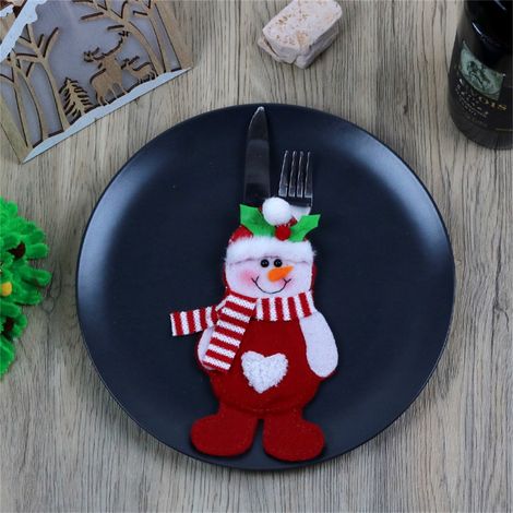 Housse Pour Couverts De Noël - Santa Claus Bonhomme De Neige Renne - En Polyester - Décoration De Table Festive - Lot De 4 (1/3)