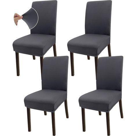 Stuhlhusse 4er Set Grau Super Dehnbar Mikrofaser für Esszimmerstühle (1/5)