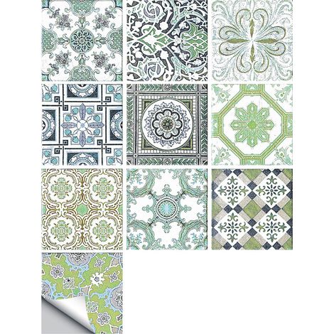 Lot de 20 stickers muraux verts style marocain pour cuisine - 15 x 15 cm