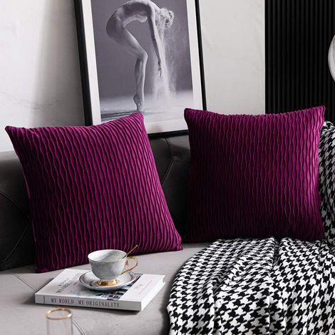 45 cm x 45 cm Violet Taies d'oreiller: 2 Pack Original Rayé Velours Carré Housse de Coussin Décoratif pour Canapé de Chambre (1/5)
