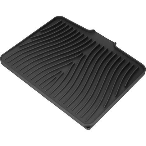 Alfombrilla de silicona para encimera de cocina (40x33 cm, negra), antideslizante, resistente al calor y con orificios de drenaje. (1/5)