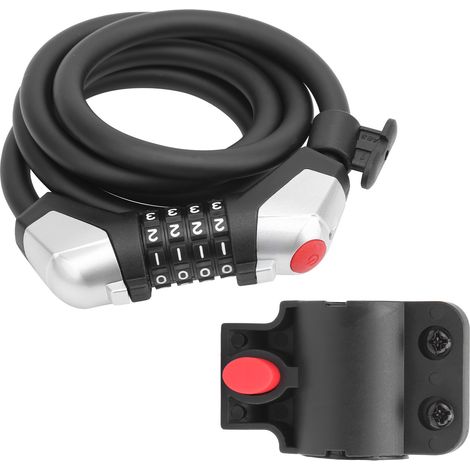 Câble antivol de vélo de 150 cm / 59 pouces, 4 combinaisons de touches, en acier, sans ergots. Accessoire de vélo. (1/5)