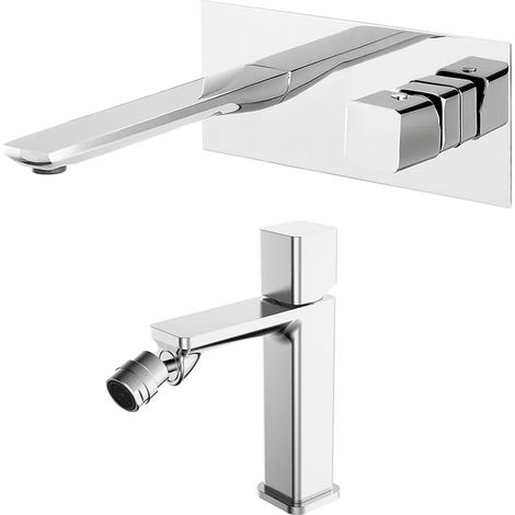 Set di rubinetti lavabo a muro e bidet con manopola e scarico Lotus (1/5)
