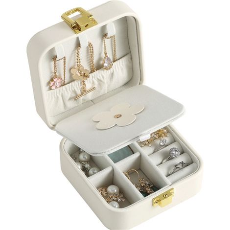 Petite boîte à bijoux de voyage avec miroir - Blanche