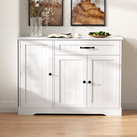 Buffet moderne et élégant à 3 portes et un tiroir, idéal pour la salle à manger, le salon et le couloir (blanc)