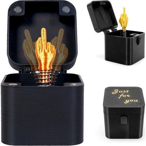 Boîte cadeau - Farce - Boîte surprise - Boîte à blague avec doigt d'honneur - Jouet pop-up automatique - 5 x 5 x 5 cm Réutilisable - Pour adultes - Accessoire de fête et brise-glace - Noir (1/5)
