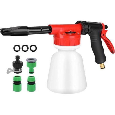Pistolet à mousse à neige, Pistolet à mousse de nettoyage de voiture à basse pression avec bouteille de 0,22 gal / 1L Pistolet à mousse de voiture détachable Cadran de rapport réglable (1/5)