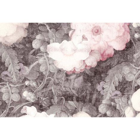 Papier peint panoramique gris & rose vintage Tapisserie panoramique salon fleurie grose & rose Papier peint panoramique floral chambre fille (1/3)