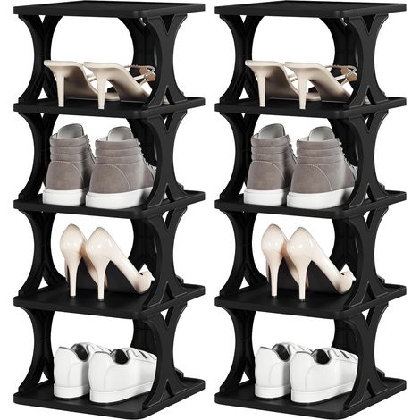 WOLTU Lot de 2 étagères à chaussures à 5 niveaux, gain de place, étroites, Noir (1/5)