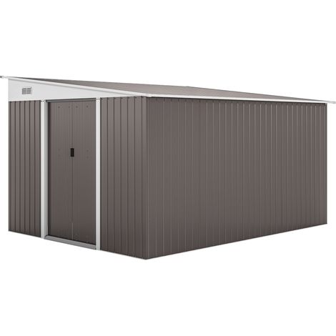 Abri de jardin en acier 8,9 m² avec toiture monopente et portes coulissantes, ventilations, gris, grand rangement extérieur CHICFURN (1/5)