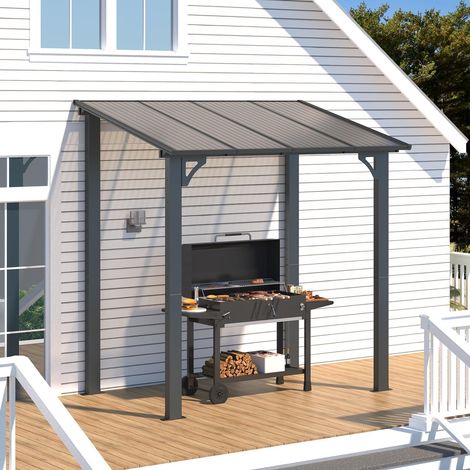 YODOLLA Aluminium-Pavillon 2,4 x 1,5 m Wandmontage, Robuste Metall-Pergola Für Den Garten, Schwarz (1/5)