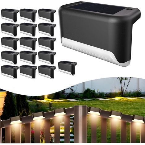 Kit de iluminación solar para exteriores, conjunto de 16 piezas, luces solares cálidas para escalones, luces solares LED impermeables, adecuadas para escalones exteriores, patios y jardines. (1/5)