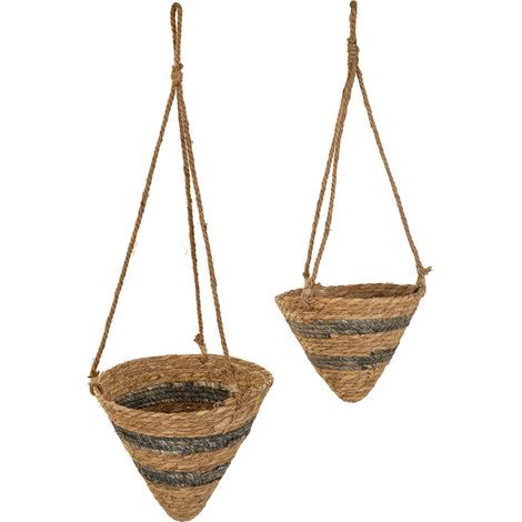 Cestos colgantesde fibra natural marrones d26x25h-d22x18 (1/5)
