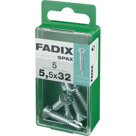 Caja de 5 unidades de tornillo de rosca chapa con cabeza plana autotaladrante en cinc 5,5x32mm Fadix (1/2)