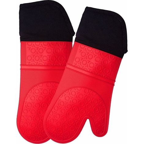 DEESSE SHOP - Gants de four en silicone - Résistants à la chaleur - Antidérapants - Avec doublure en coton doux - Jusqu'à 350°C - Pour la cuisson et la pâtisserie - Rouge (1/5)