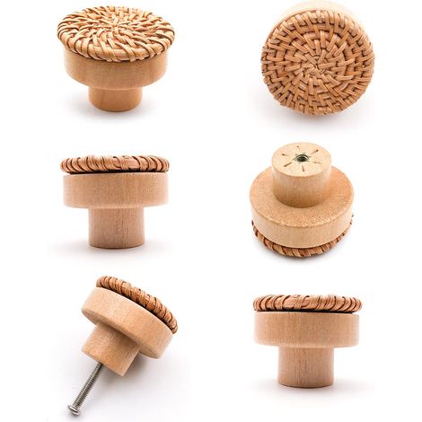 6 pièces Poignée meuble bois Poignée tiroir en bois Boutons de meuble -convient pour armoires de cuisine, poignées de porte, tiroirs et salon 40 x 30 mm