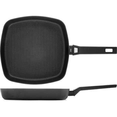 H&H Bistecchiera Titan in Alluminio con Rivestimento Antiaderente Pfluon, 28x28 cm, Colore Nero, Adatta a Tutti i Piani Cottura - Incluso Induzione e Vetroceramica, PFOA Free