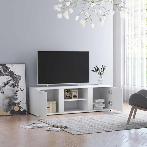 Vidaxl – Meuble TV blanc 120x34x37 cm en bois d'ingénierie – 2 portes et 2 compartiments ouverts – Design classique et facile à nettoyer (1/7)