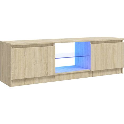 Mueble TV multimedia estantería para televisión buffet para televisión comedor salón dormitorio con luces LED roble Sonoma 120 x 30 x 35,5 cm marrón 020026754