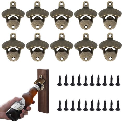 Lot de 10 décapsuleurs muraux vintage avec vis pour bar, maison, cuisine, jardin, café (bronze) (1/5)
