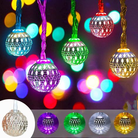 Guirlande Lumineuse Solaire D'extérieur Avec 5m 20 Led Boules Marocaines - Étanche - Éclairage Décoratif Pour La Maison, Le Jardin, Une Fête, Un Festival - (Lumière Colorée)