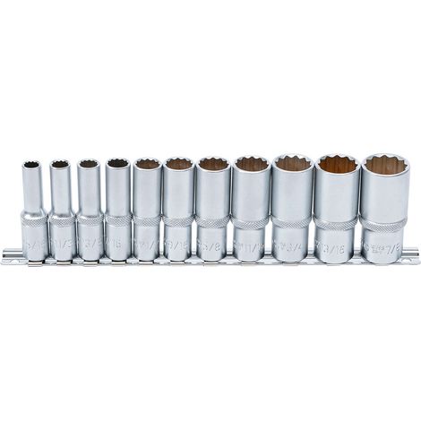 BGS juego de vasos de doce caras, profundo, cuadradillo interior de 10 mm (3/8") tamaños en pulgadas, 11 piezas - 6859 (1/4)