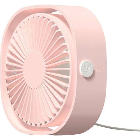 Ventilateur USB rechargeable d'été, 3 vitesses réglables, ventilateur rotatif à 360 degrés, rose (1/4)