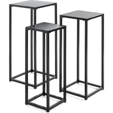 Lot de 3 Porte-Plantes en Métal "Cromano" 71cm Noir (1/5)