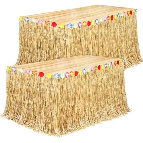 Ecleanfy - Lot de 2 jupes de table hawaïennes en herbe, motif Luau, 275 cm x 75 cm. (1/5)