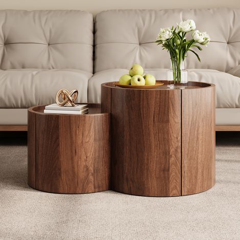 Modernluxe - Table basse ronde moderne 77,5x47,5x40 cm - 1 tiroir et 1 porte d'armoire incurvée - Panneaux de particules - Marron (1/5)