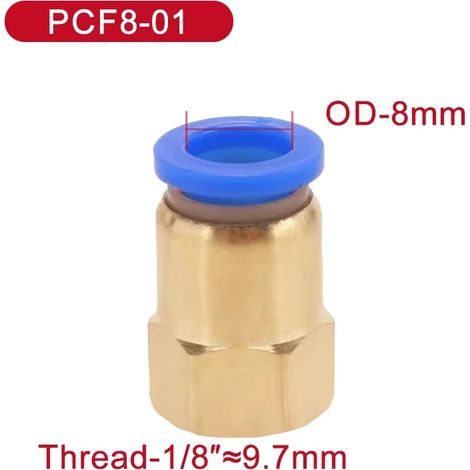 (PCF8-01-5PCS) 5 raccords rapides pneumatiques PCF, filetage femelle, laiton, pour tuyau. (1/5)