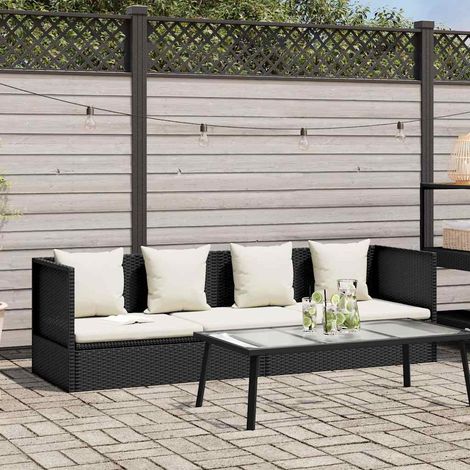 vidaXL Lit de jardin avec coussin et oreillers Résine tressée Noir (1/5)