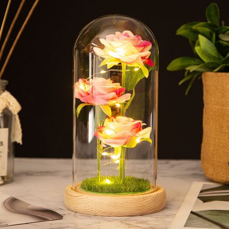 Lampe De Nuit En Verre Avec Roses - Abat-Jour En Verre Transparent Sur Base Noire - Idéal Pour Décoration Intérieure Et Cadeaux De Saint-Valentin - 1 Pièce (1/5)