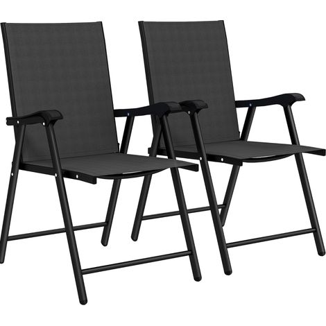 Set de 2 sillas plegables de jardín de acero negro con respaldo alto y reposabrazos (1/5)
