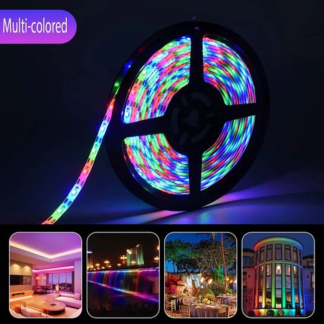 (RGB, 5M 300LEDS) Bande lumineuse LED solaire avec télécommande, 8 modes d'éclairage, étanche IP67, installation DIY. (1/5)