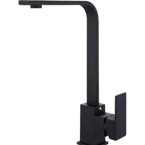 Robinet de cuisine noir mat avec bec haut, mitigeur monocommande pivotant à 360° avec aérateur pour évier double (1/5)