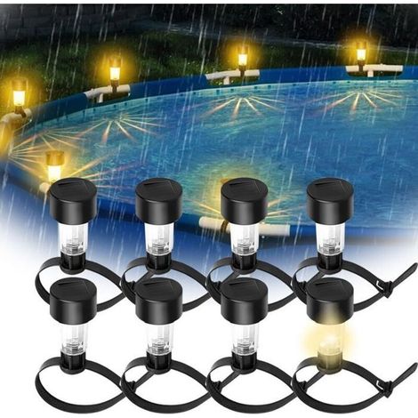 Lot de 8 lampes solaires LED piscine hors-sol – IP44, 28 cm – Étanches, multicolores – Éclairage décoratif (1/5)