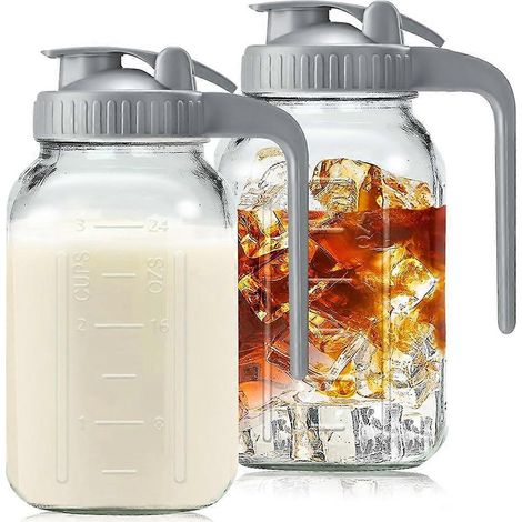 Verre Pitchers avec couvercle et Handle 32oz large Mouth Leak résistant verre eau Pitcher Creamer récipient pour Cold (1/5)